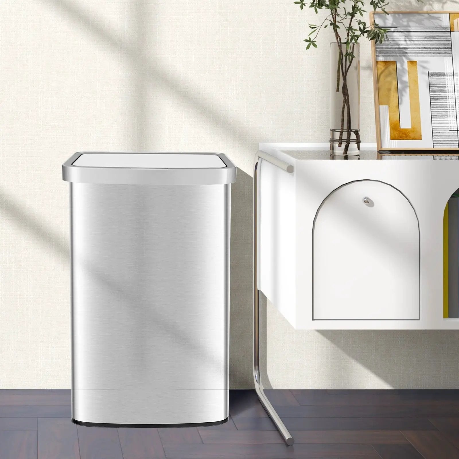 13 Gallons Automatic Garbage Can with Rectangular Infrared Motion Sensor-Sliver by DirectDeals