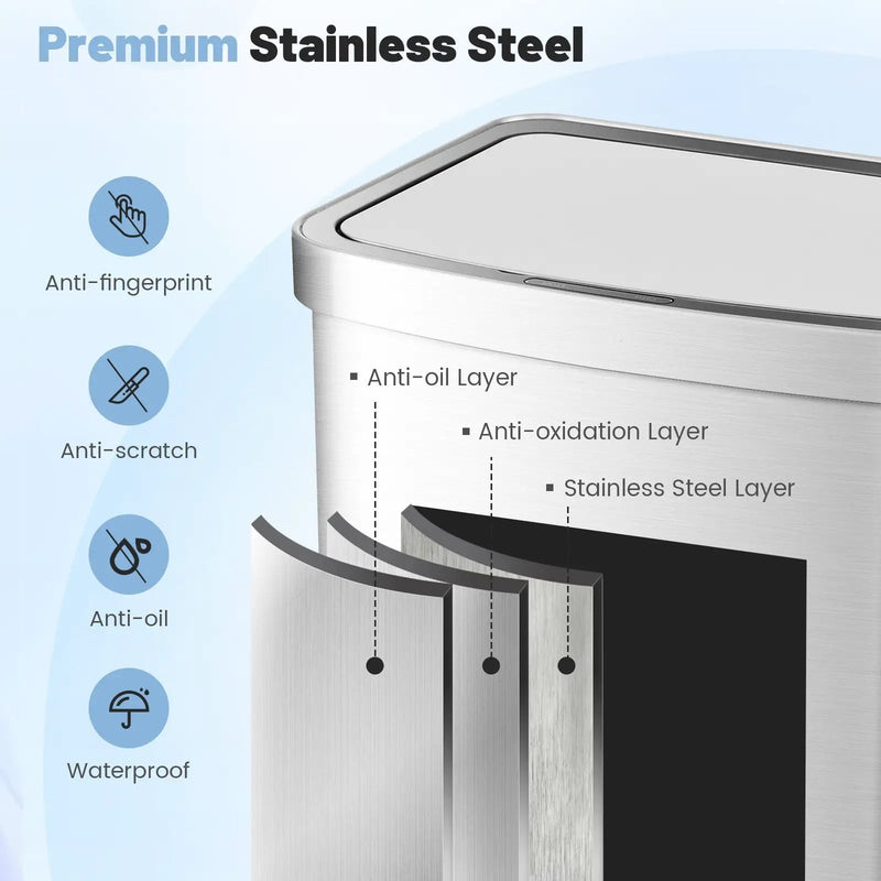 13 Gallons Automatic Garbage Can with Rectangular Infrared Motion Sensor-Sliver by DirectDeals