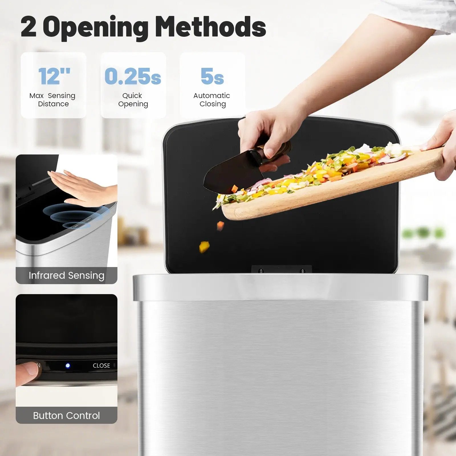 13 Gallons Automatic Garbage Can with Rectangular Infrared Motion Sensor-Sliver by DirectDeals