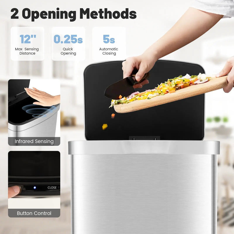 13 Gallons Automatic Garbage Can with Rectangular Infrared Motion Sensor-Sliver by DirectDeals