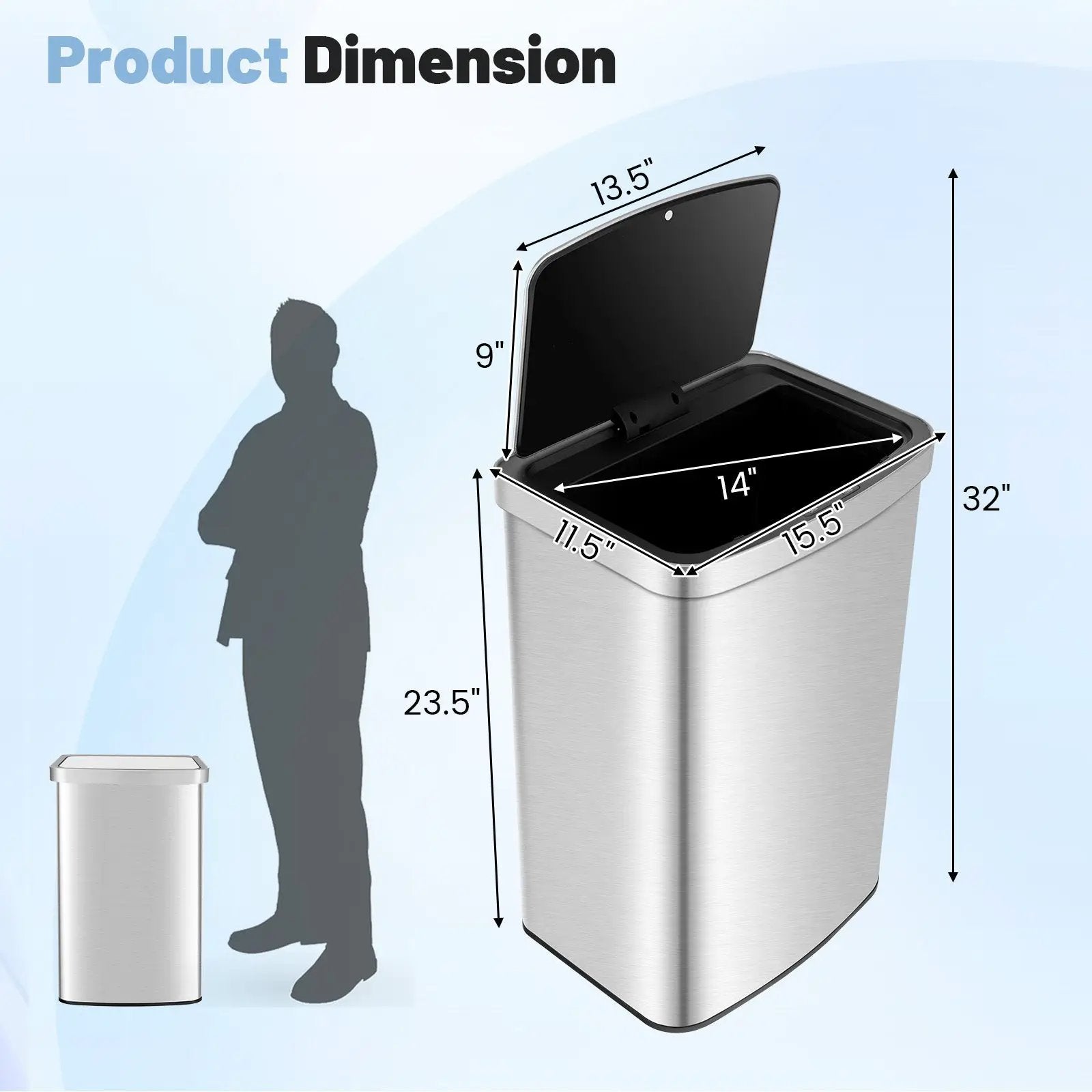 13 Gallons Automatic Garbage Can with Rectangular Infrared Motion Sensor-Sliver by DirectDeals