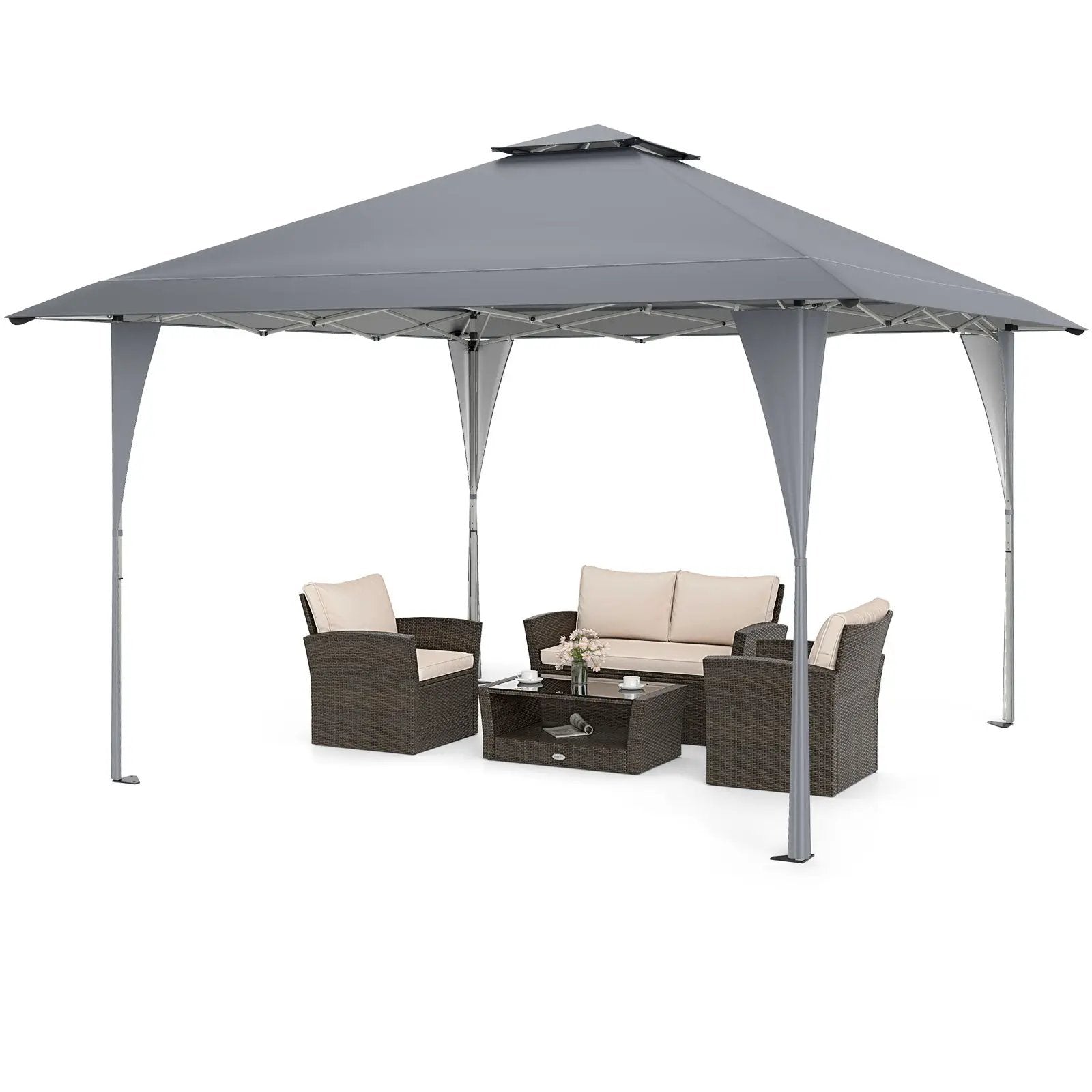 13 X 13 FT Pop up Gazebo with Portable Carrying Bag 8 Stakes and 4 Wind Ropes by DirectDeals