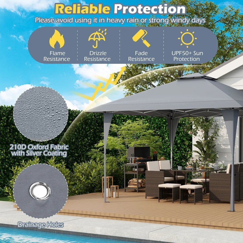 13 X 13 FT Pop up Gazebo with Portable Carrying Bag 8 Stakes and 4 Wind Ropes by DirectDeals