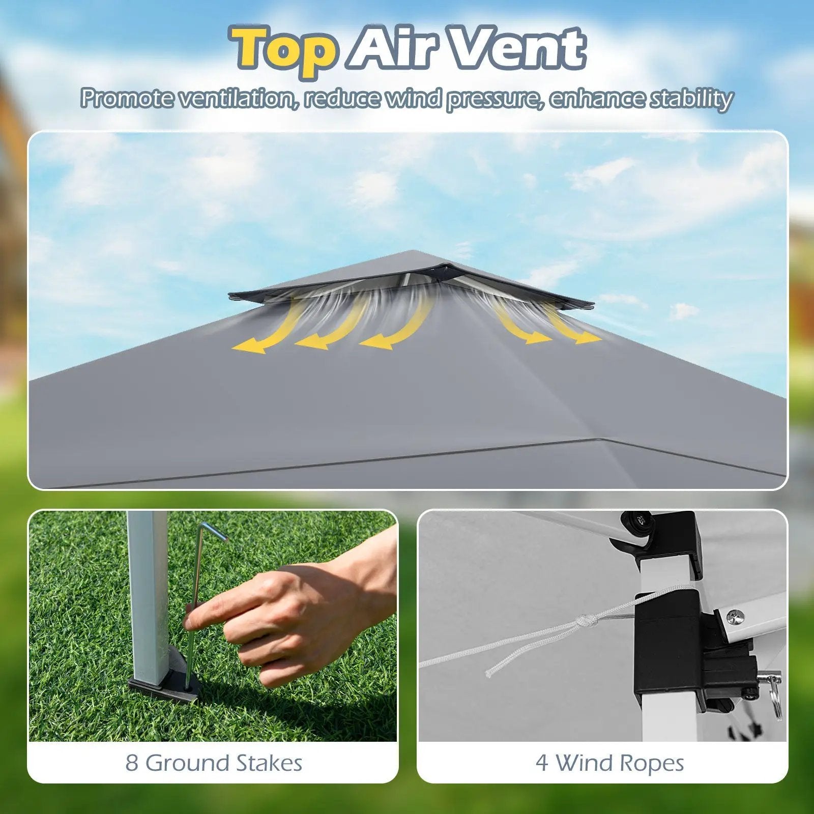 13 X 13 FT Pop up Gazebo with Portable Carrying Bag 8 Stakes and 4 Wind Ropes by DirectDeals
