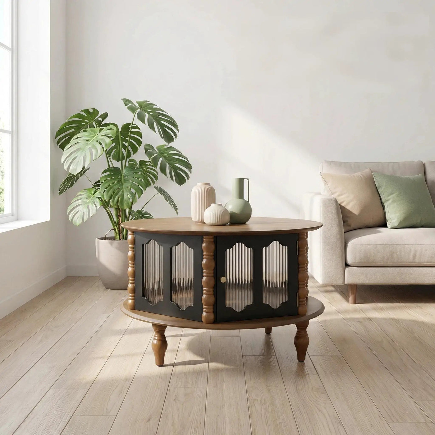 Round 3 Door Storage Coffee Table For Living Room by HouseOfZazla