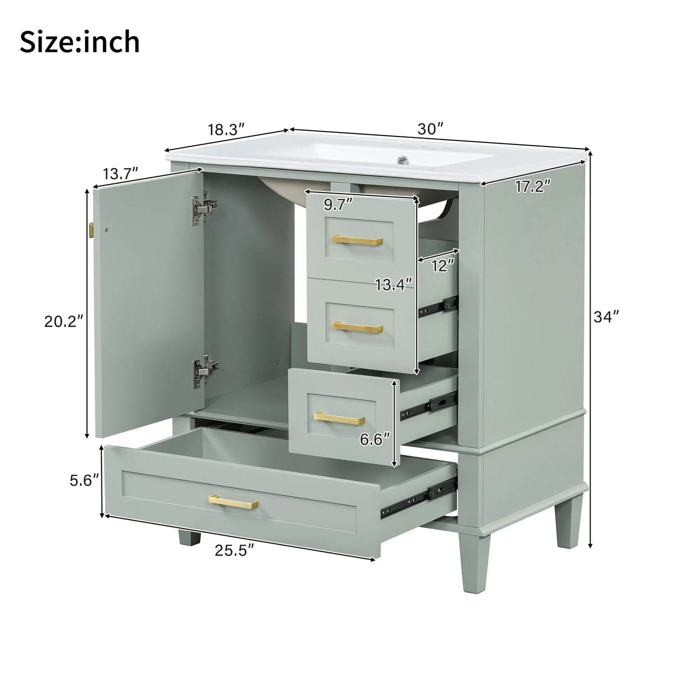 Bathroom Vanity, Modern Bathroom Cabinet With Sink Combo Set, Bathroom Storage Cabinet With A Soft Closing Door And 3 Drawers, Solid Wood Frame by Unique Piece Furniture