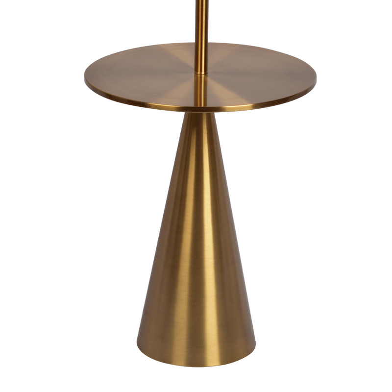 Celestial Modern Floor Lamp with Brass Accent Table and Large White Shade by BLAKHOM