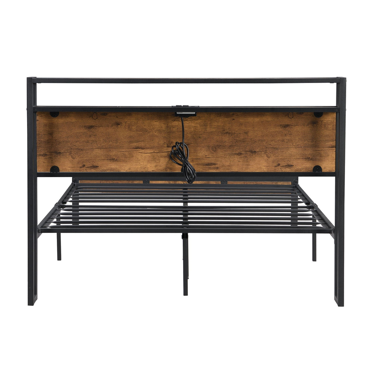 Platform Bed Frame With Wooden Headboard And Footboard, USB Liner, photo 5 of 14