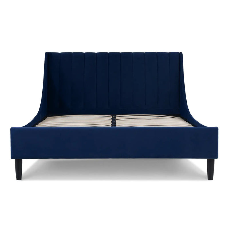 Aspen Vertical Tufted Headboard Platform Bed Set, Queen, Navy Blue Velvet by HouseOfZazla