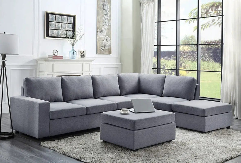 Cassia - 7 Seat Reversible Modular Sectional Sofa With Ottoman by HouseOfZazla
