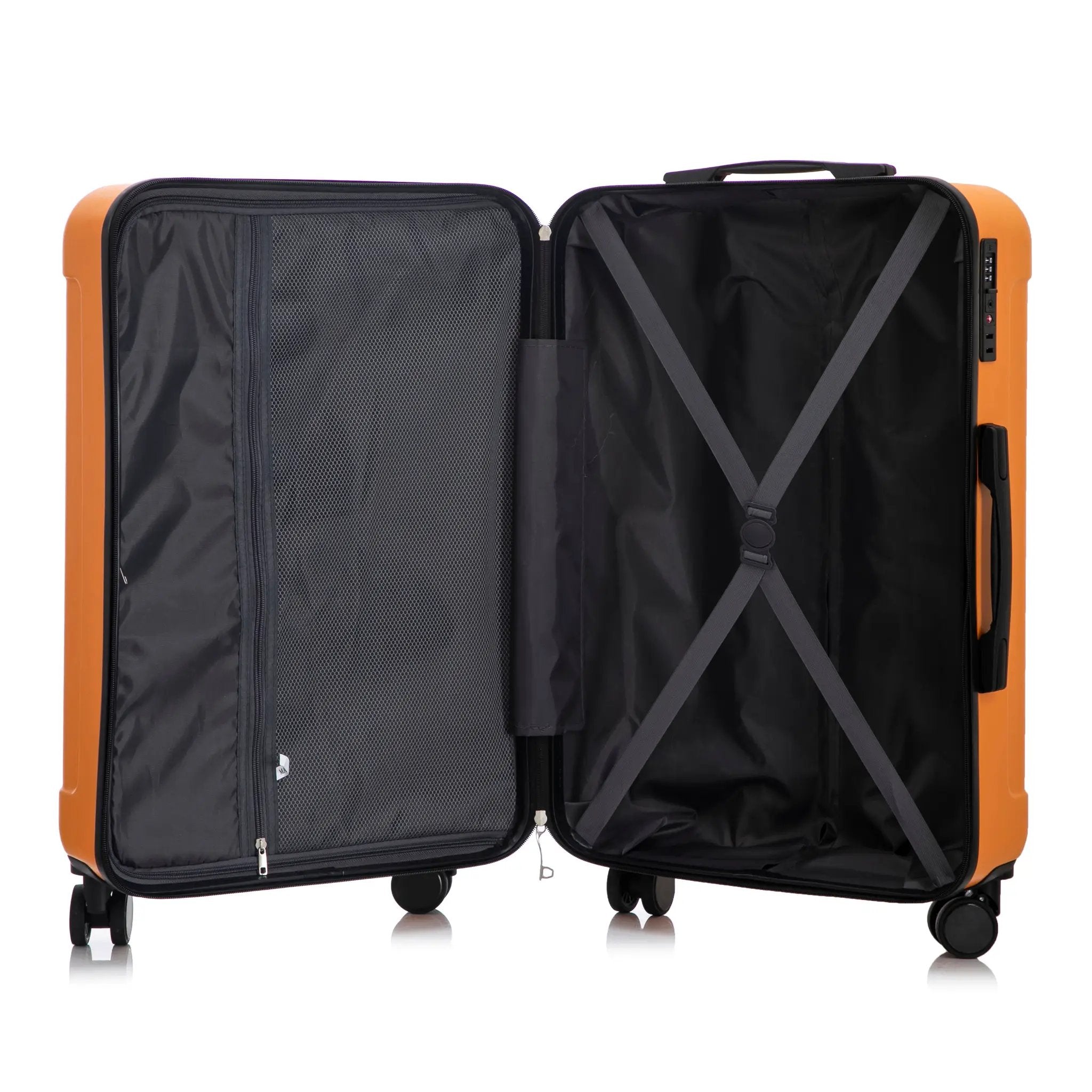 3-Piece ABS Spinner Wheel Luggage Set in Black and Orange by HouseOfZazla