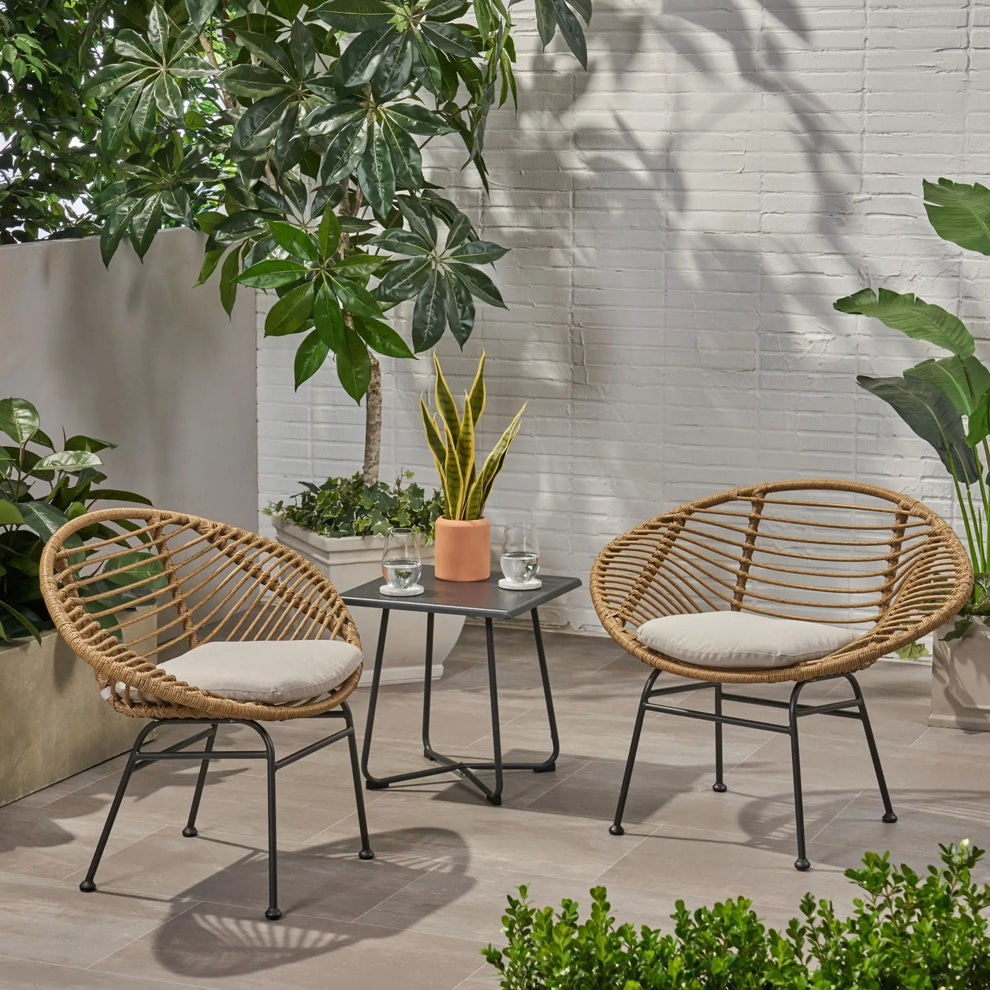 Cordella Outdoor Woven Wicker Chairs with Cushions, Set of 2 by HouseOfZazla