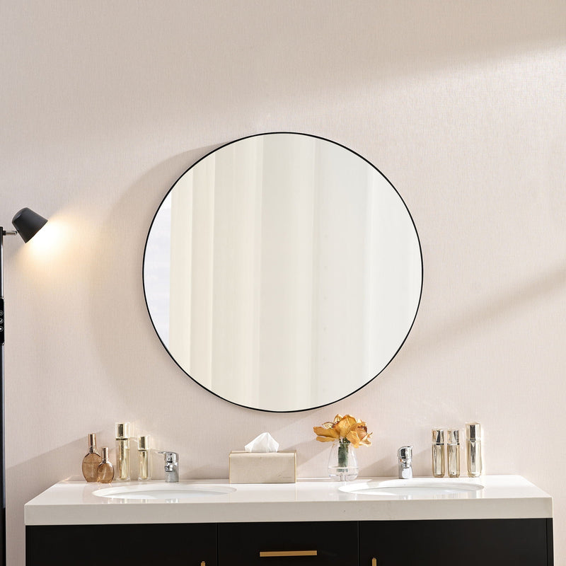 Black Circular Wall Vanity Mirror with Metal Frame - 36 Inch, photo 2 of 4