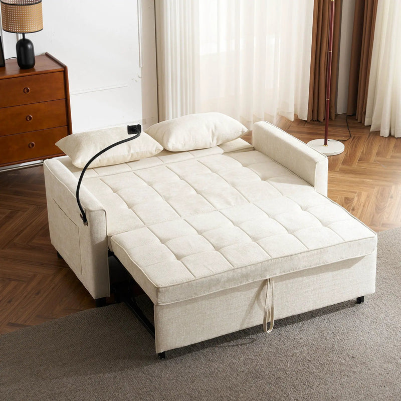 Pull-Out Sleeper Sofa With Reversible Backrest Cushion, Side Pockets, 2 USB Ports And A Phone Holder For Living Room by HouseOfZazla