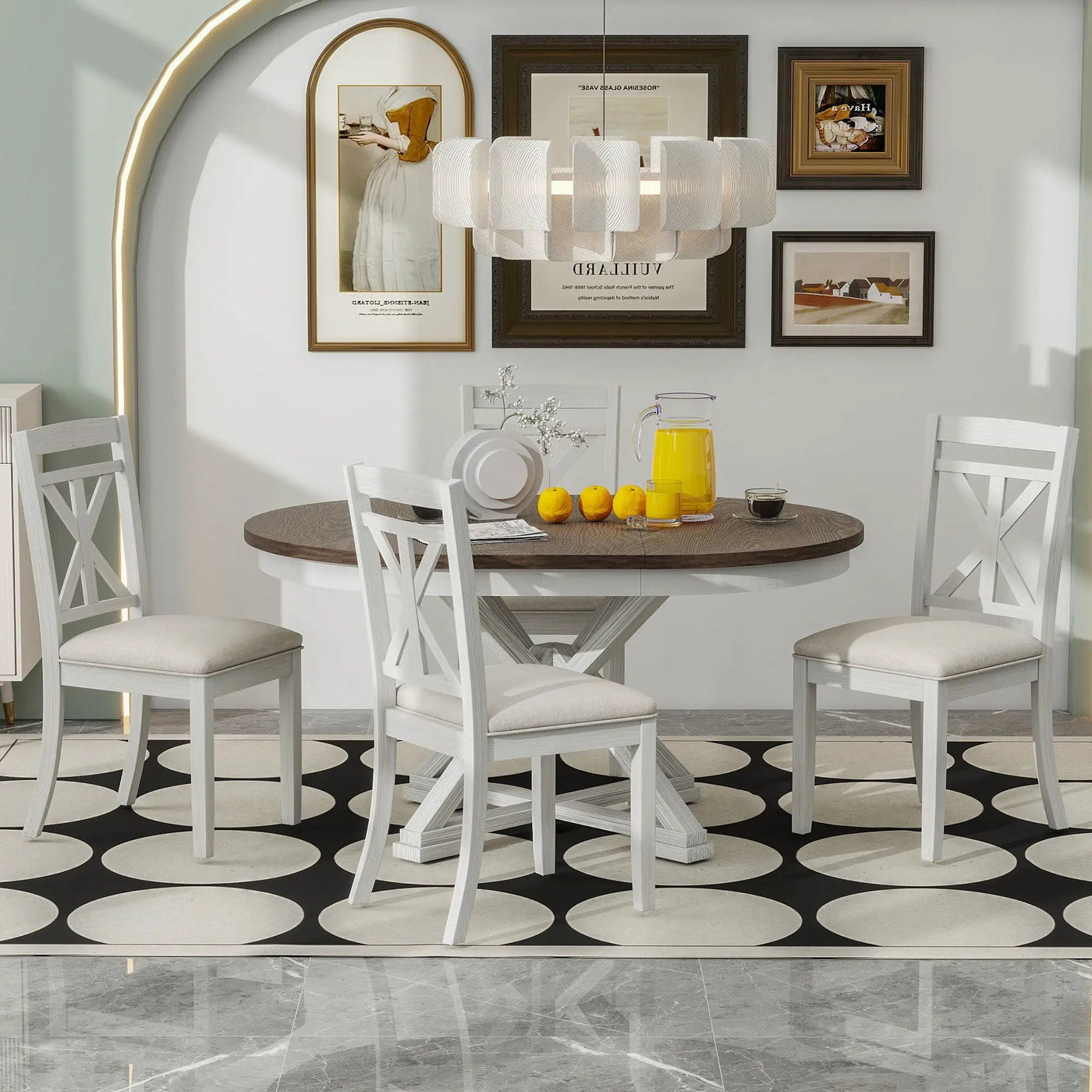 Dining Set With Extendable Round Table And 4 Upholstered Chairs by HouseOfZazla