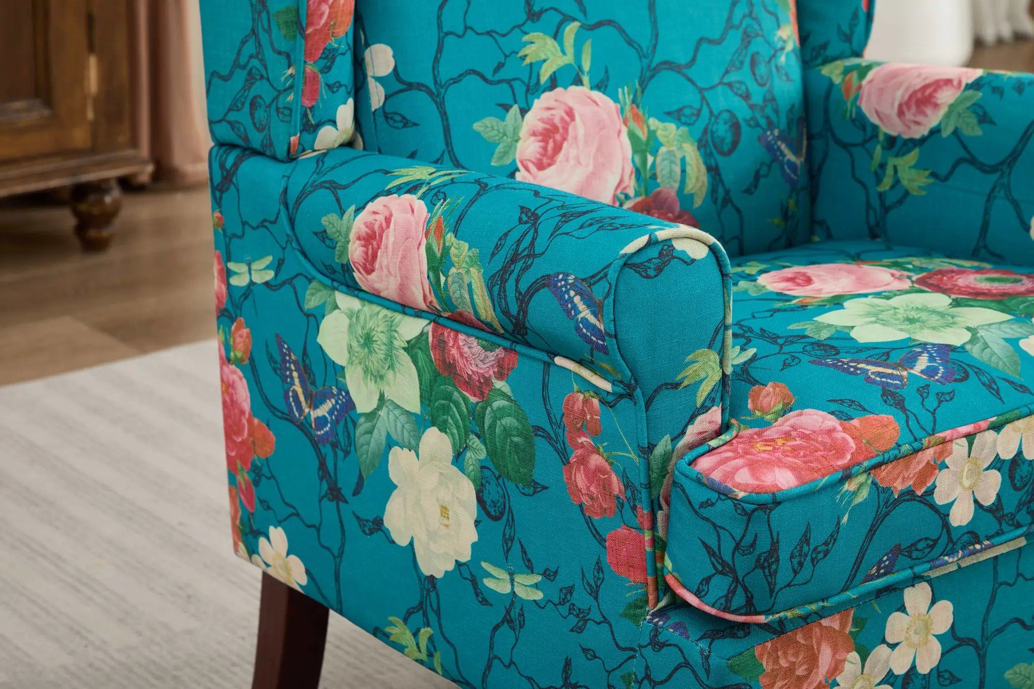Modern Accent Chair with Retro Wood Legs - Floral by HouseOfZazla