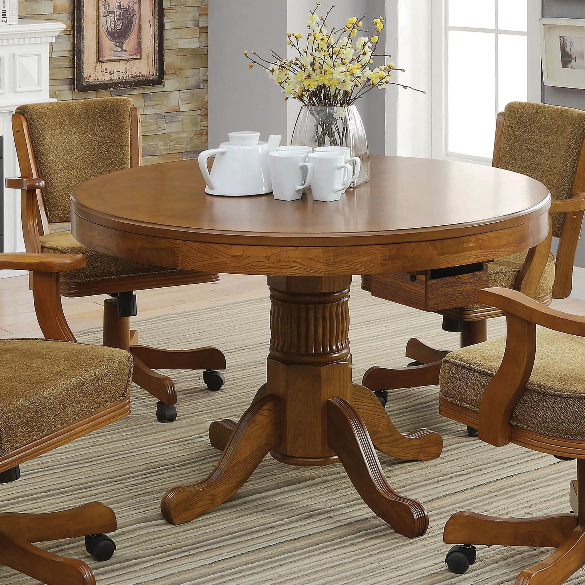 Ghilardi - Game Table Cupholders Round Table With Reversible TopPedestal Base - Amber by HouseOfZazla