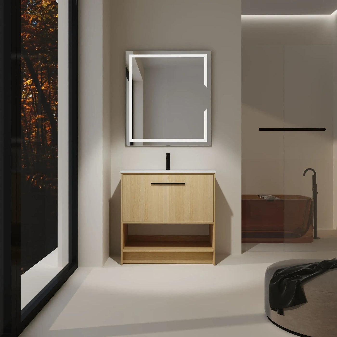 Modern Bathroom Vanity With Ceramic Sink, Freestanding Cabinet, Soft Closing Doors by HouseOfZazla