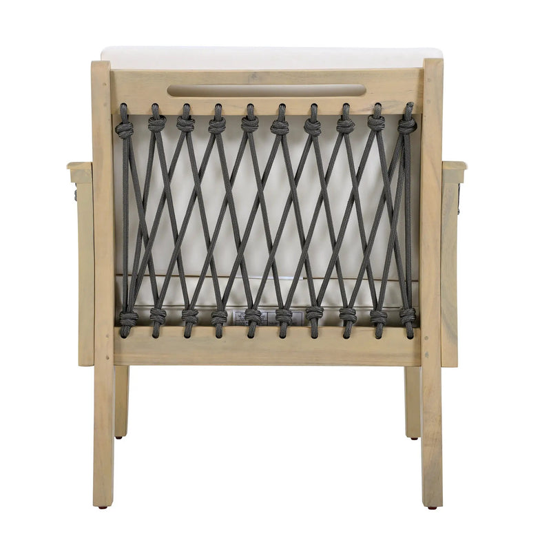 Outdoor Acacia Wood Club Chair with Handwoven Rope, Light Teak Finish by HouseOfZazla
