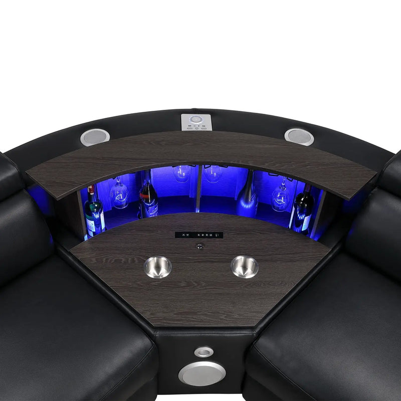Nova - Sectional With Bluetooth Speaker, LED And Lifting Wine Cabinet by HouseOfZazla