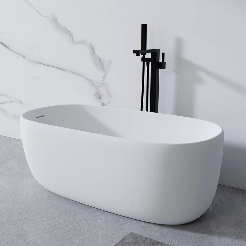 Freestanding Bathtub Resin Stone Soaking Bathtub Solid Surface Modern Tubs With Overflow And Pop-Up Drain - Matte White by HouseOfZazla
