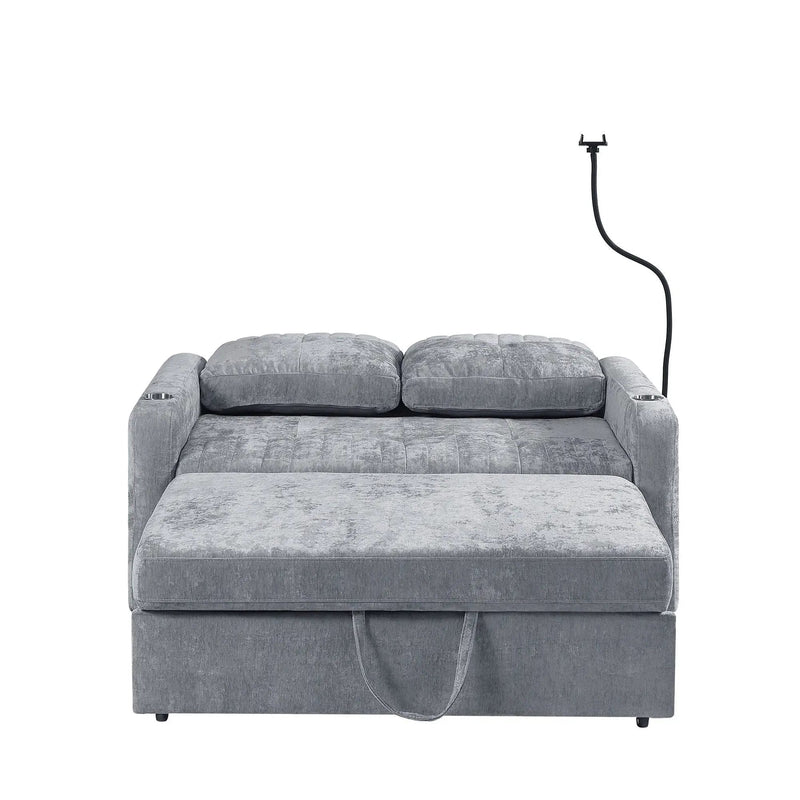 Modern Loveseat Pull Out Sofa Bed With Adjustable Backrest, Two Cup Holders, A Phone Holder, Three Charging Ports And Side Storage Pockets For Living Room by HouseOfZazla