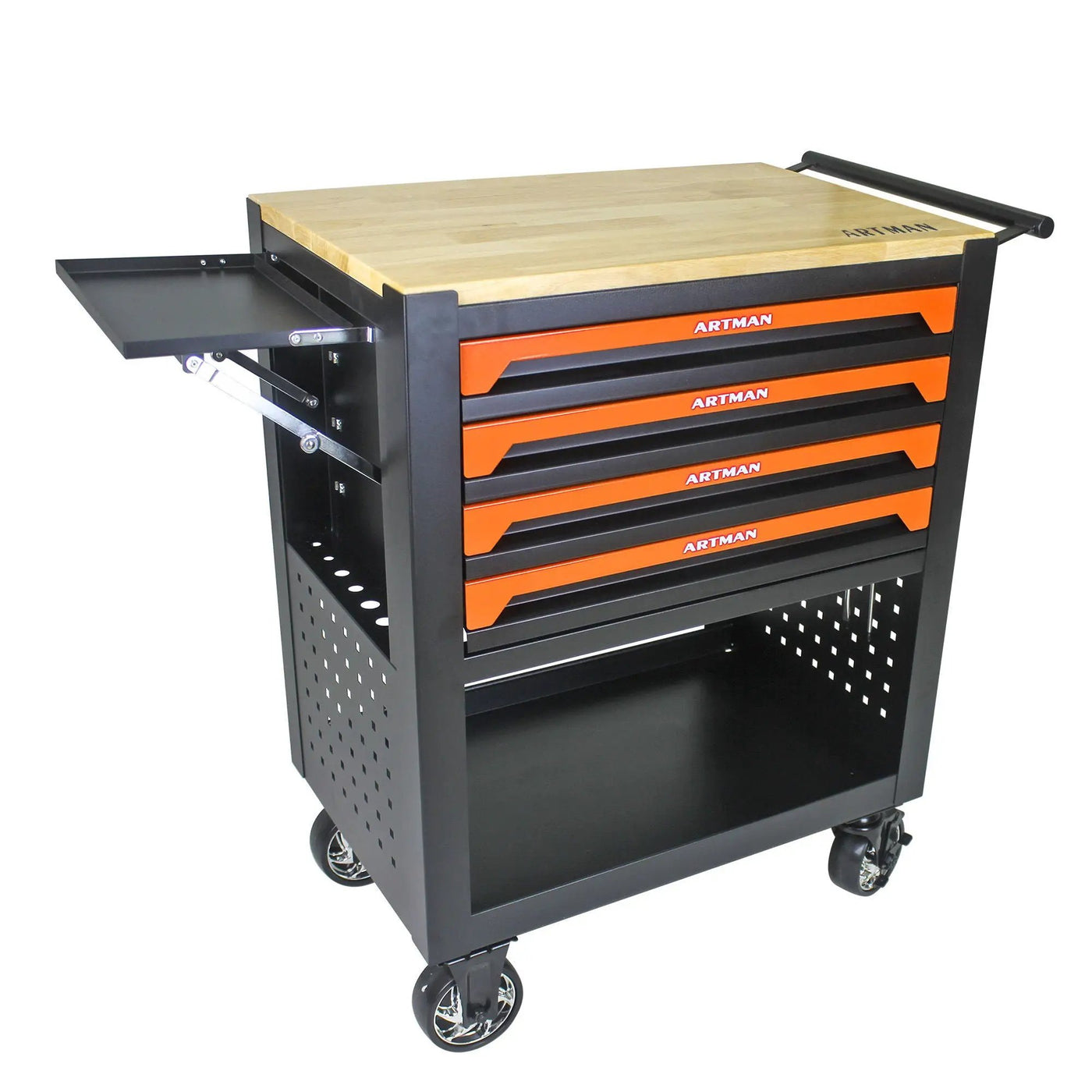 4 Drawers Multifunctional Tool Cart With Wheels And Wooden Top by HouseOfZazla