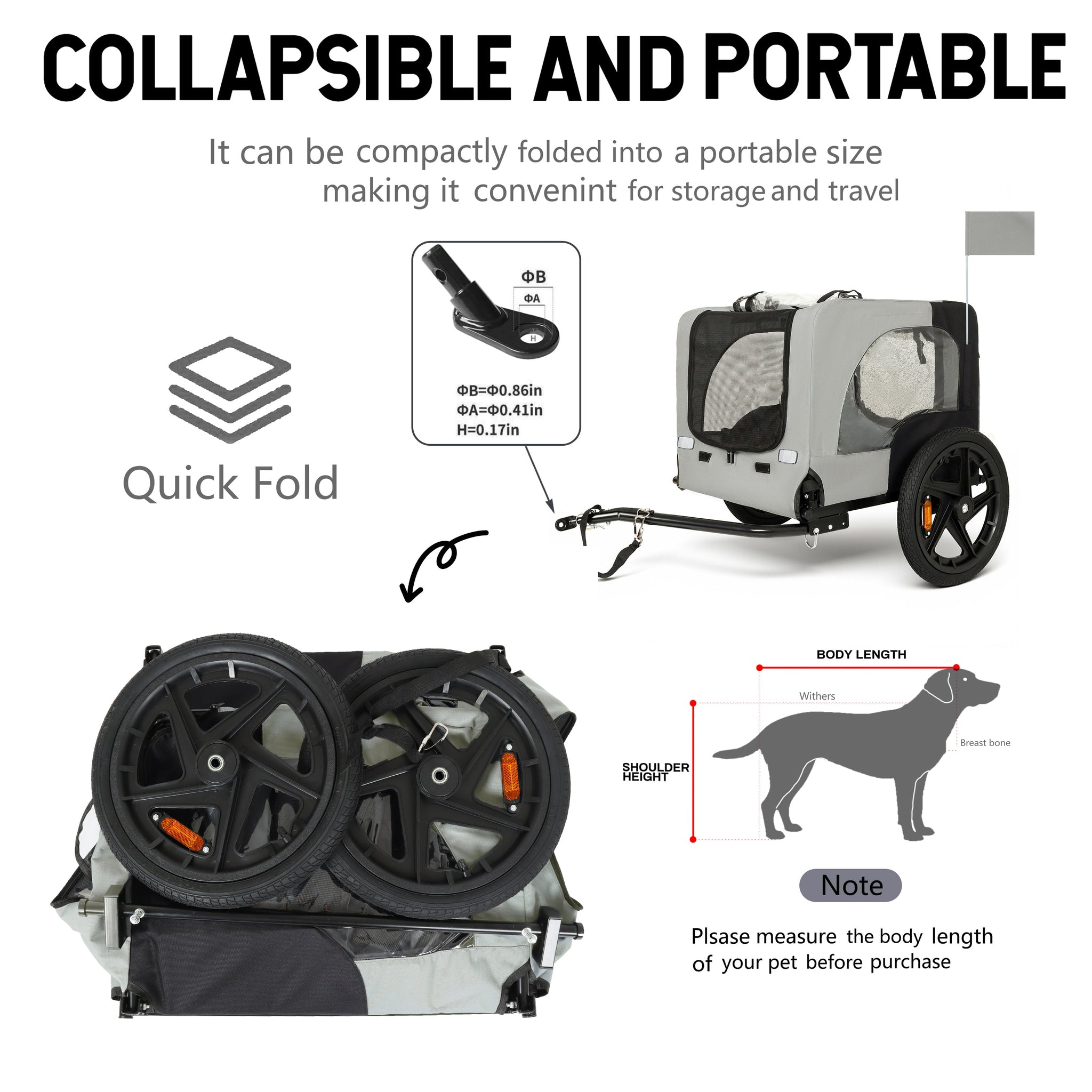 Outdoor Heavy Duty Collapsible Pet Bike Trailer with 16-Inch All-Terrain Wheels by HouseOfZazla