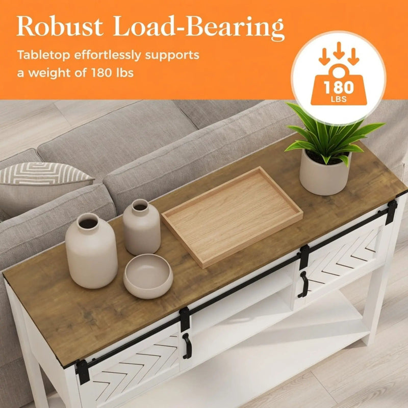 Entryway Table With Sliding Barn Door Storage - White / Oak by HouseOfZazla