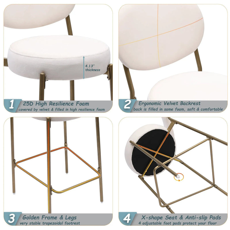 29'' Upholstered Velvet Bar Stools with Backrest & Footrest - Set of 2 by HouseOfZazla