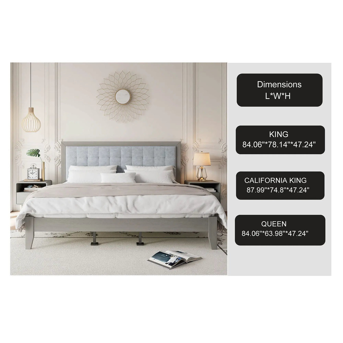 Mid Century Modern Platform Bed With Upholstered Headboard by HouseOfZazla