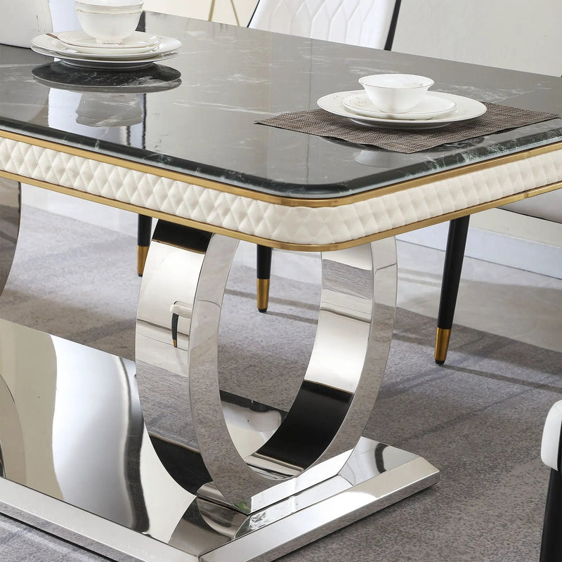Luxury Modern Dining Table With Faux Marble Top And Dual Circle Base - Black by Unique Piece Furniture
