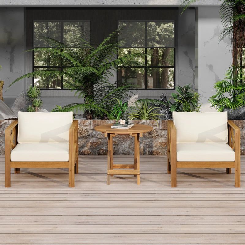 Patio Conversation Set with Foldable Acacia Wood Side Table and Cushions by HouseOfZazla