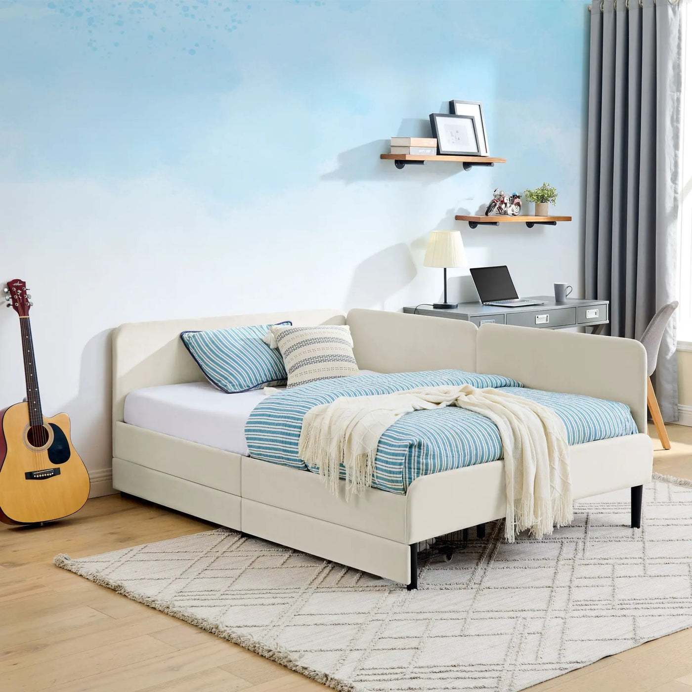 Upholstered Platform Bed Frame With 2 Storage Drawers And Adjustable Sofa Bed by HouseOfZazla