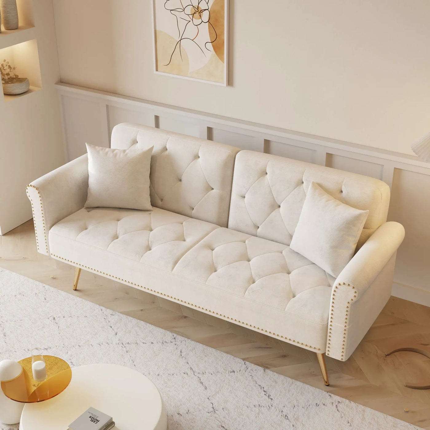 Luxurious Sofa Bed With Nail Head Trim And Matching Pillow by HouseOfZazla