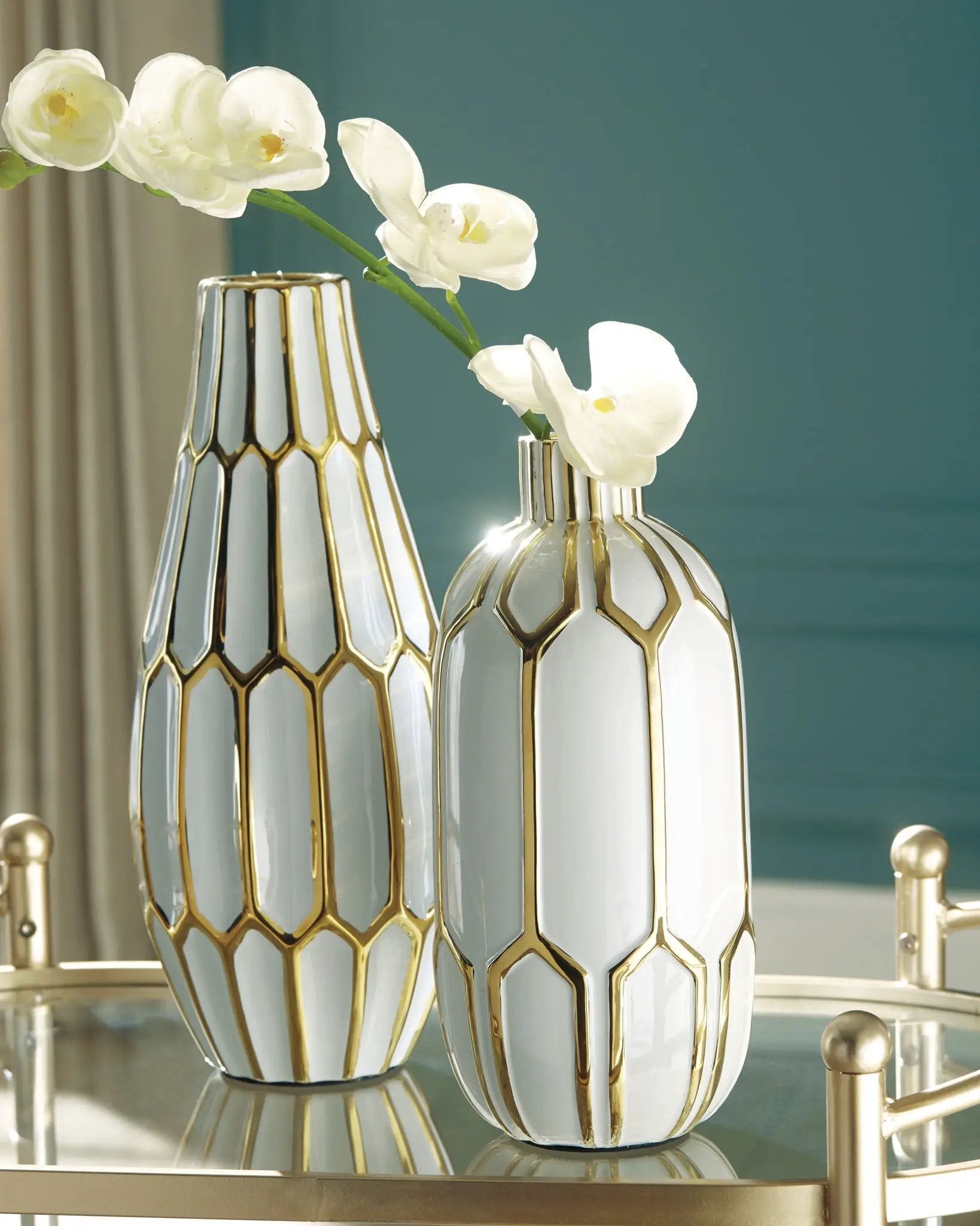 Mohsen - Vase Set (Set of 2) - Gold Finish / White by Unique Piece Furniture