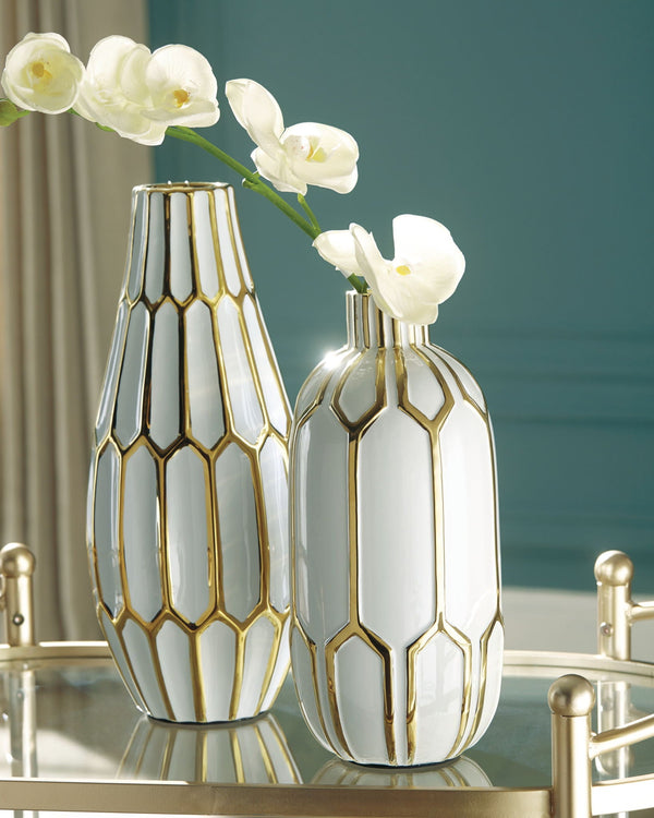 Mohsen - Indoor/Outdoor Vase Set (Set of 2) - Gold Finish / White, photo 2 of 2
