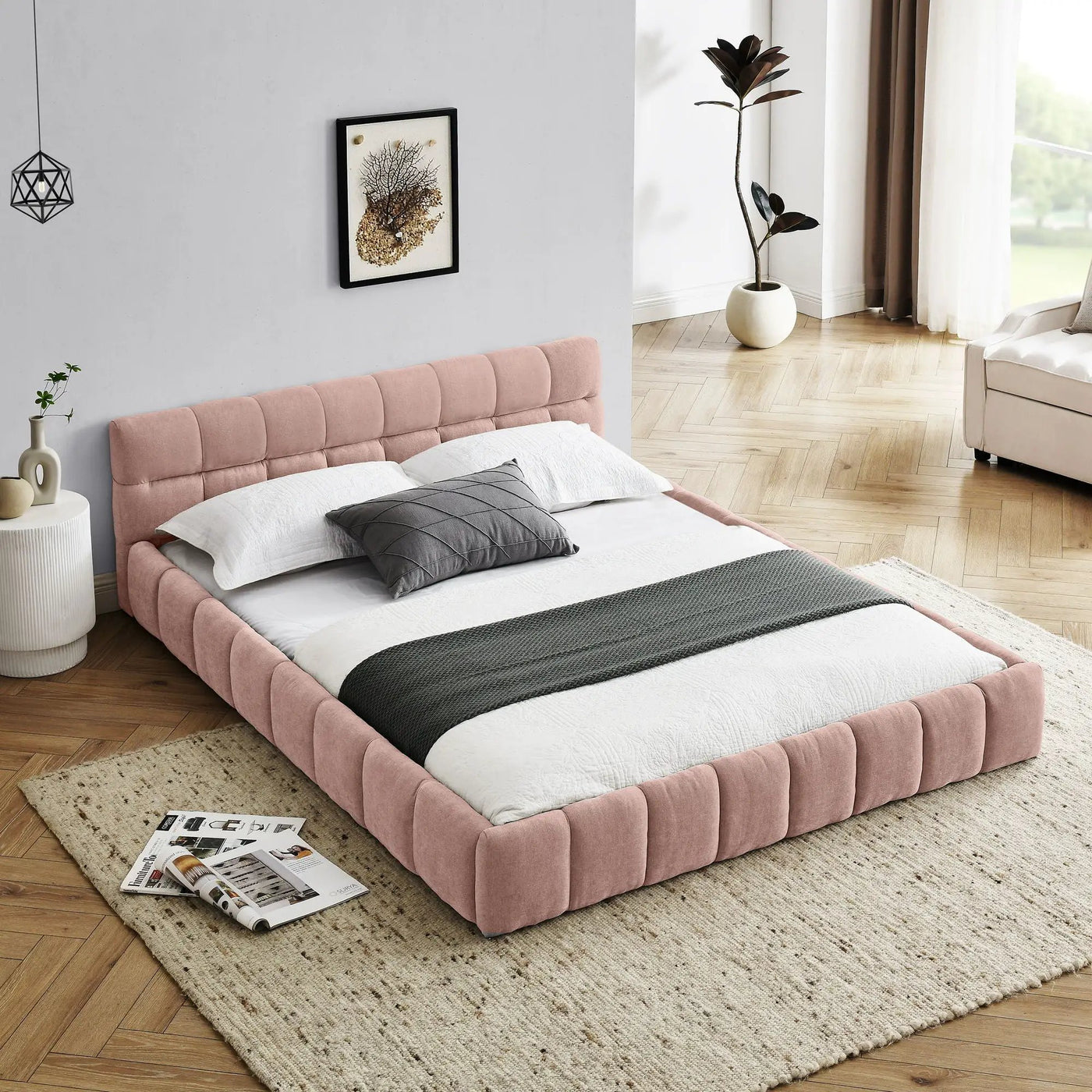 Modern Platform Bed Frame With Thick Fabric by HouseOfZazla