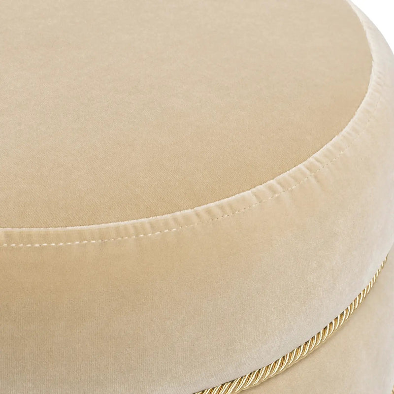 Edward 17.5" Round Upholstered Ottoman with Bullion Fringe by HouseOfZazla