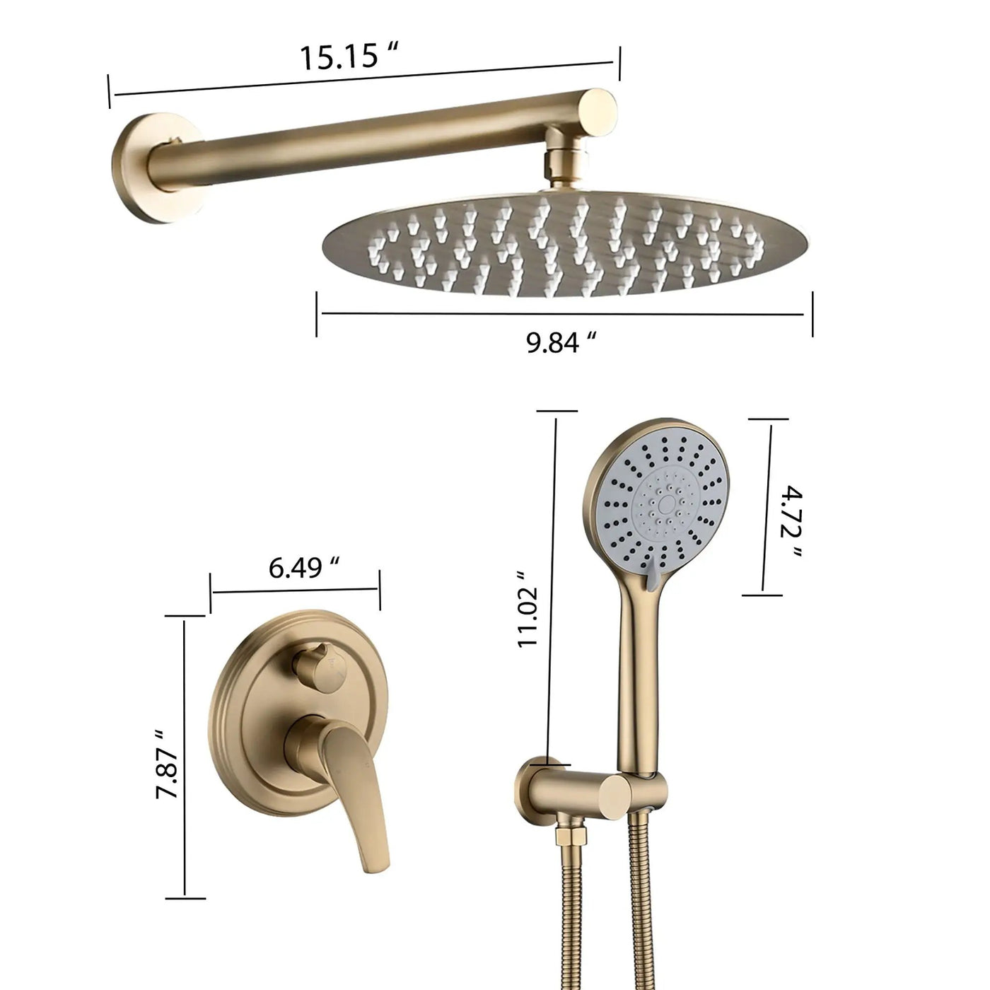 Wall Mounted Shower Set With High Pressure 10" Rain Shower Head And 5 Function Handheld Shower Head by HouseOfZazla
