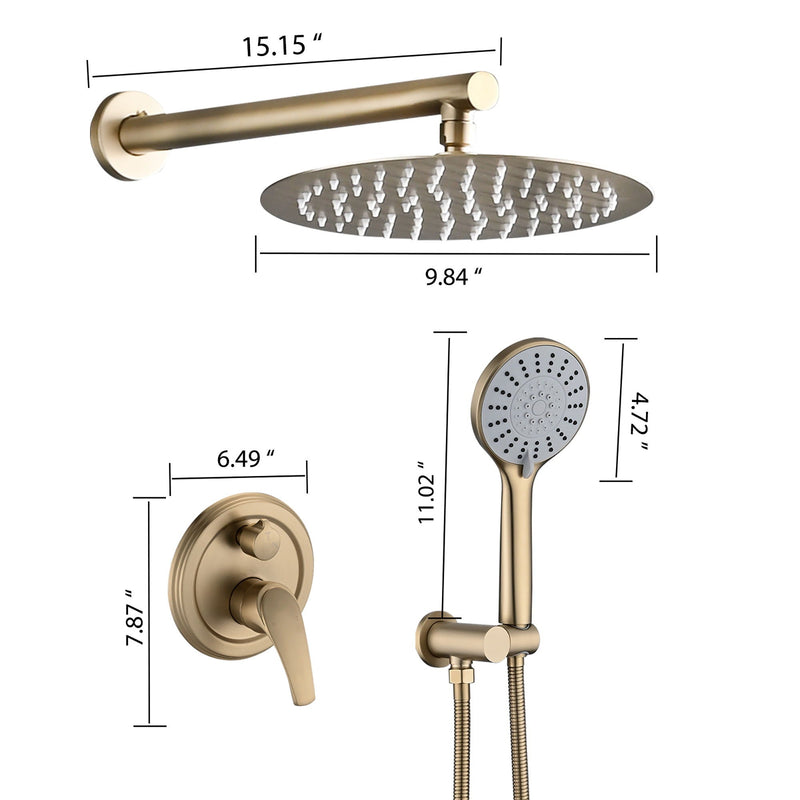 Wall Mounted Shower Set With High Pressure 10" Rain Shower Head And 5 Function Handheld Shower Head by HouseOfZazla