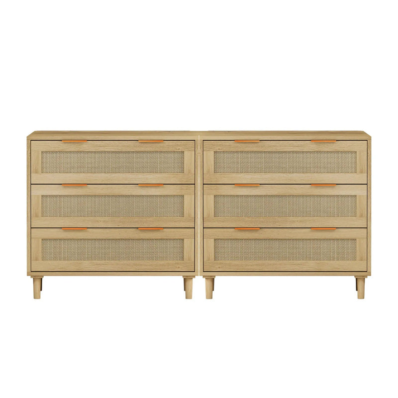 3 Drawers Rattan Storage Cabinet Rattan Drawer, For Bedroom, Living Room, Dining Room, Hallways (Set of 2) - Oak by HouseOfZazla