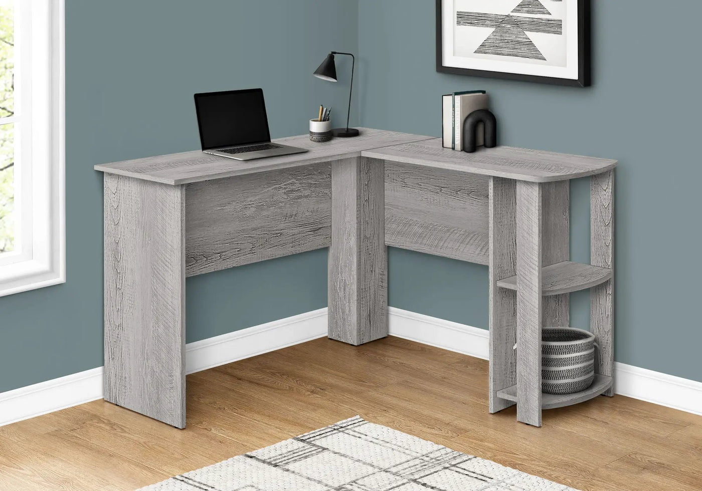 L-Shaped Corner Computer Desk with Storage Shelves by HouseOfZazla