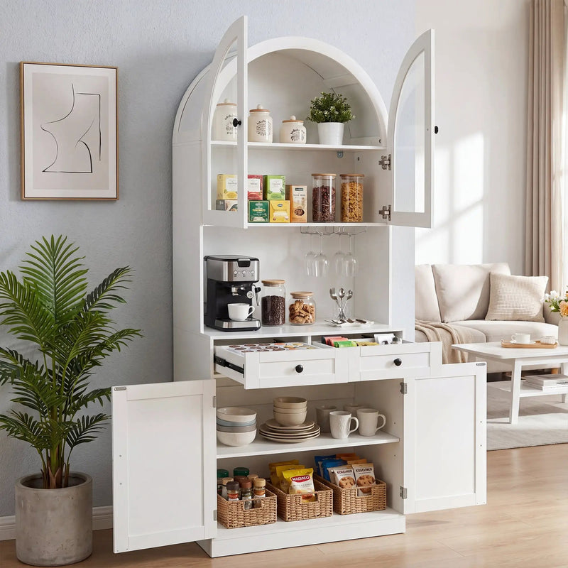 75" Farmhouse Tall Arched Pantry Cabinet with Charging Station by HouseOfZazla