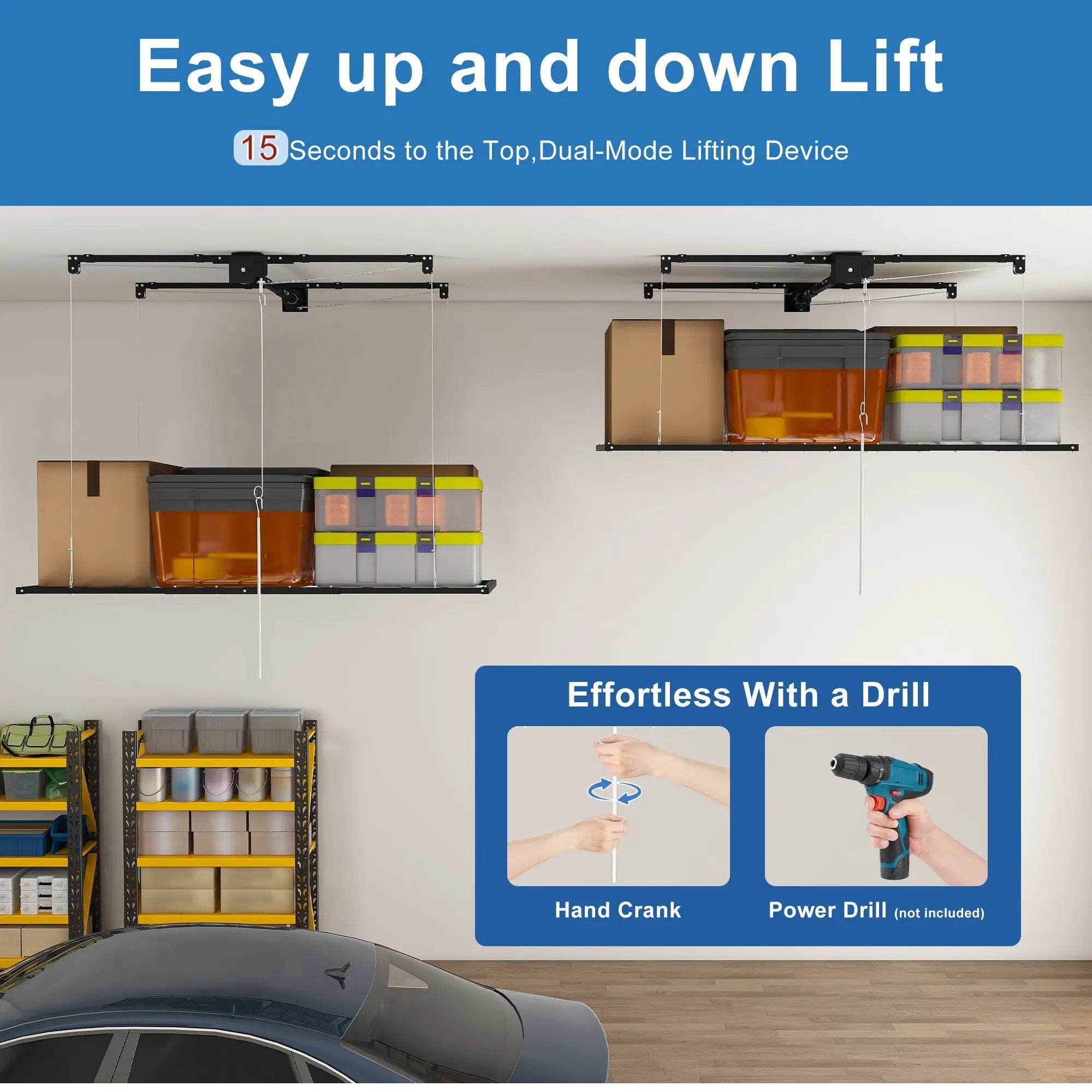Black Overhead Garage Storage Rack 3x6 FT for High Ceilings by HouseOfZazla