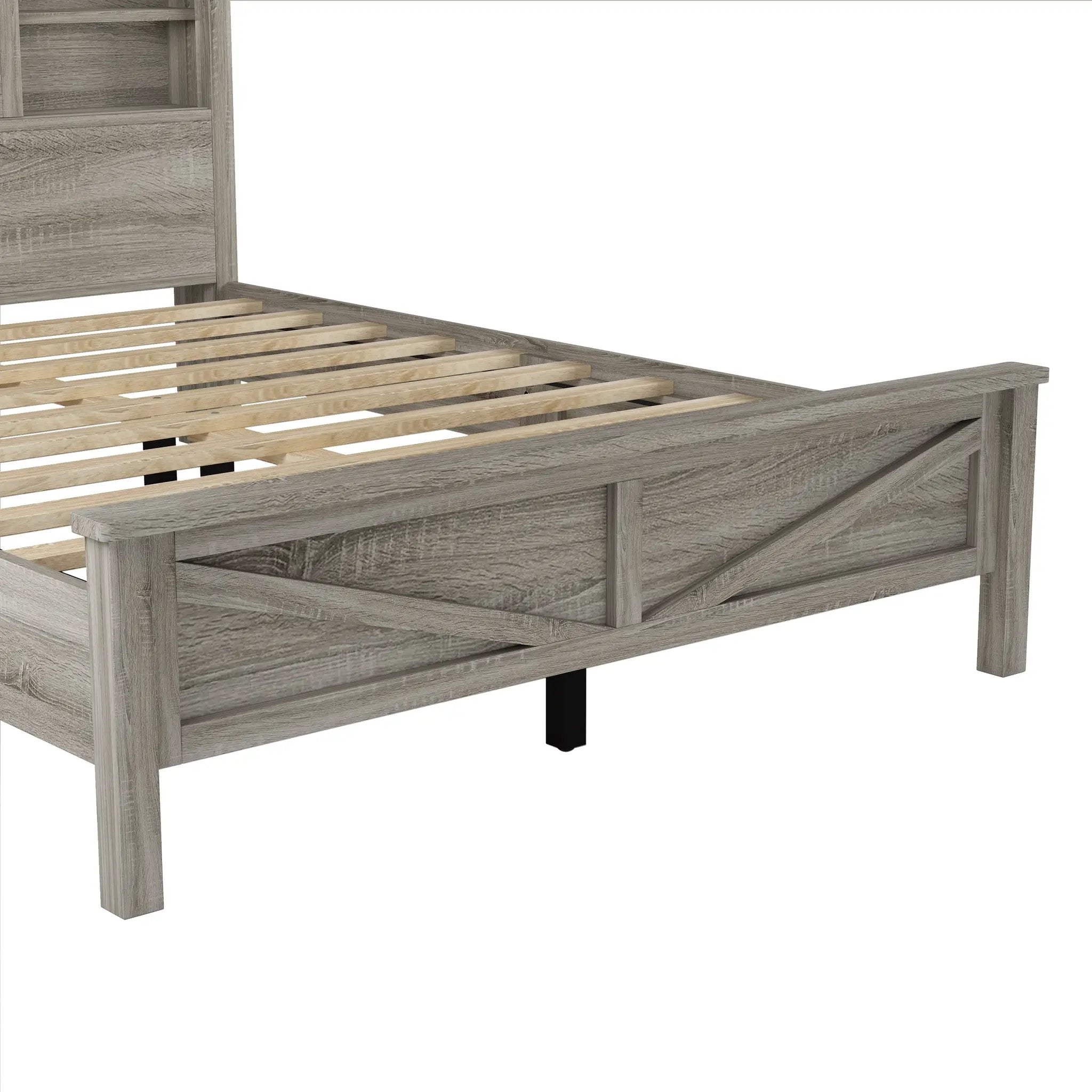3-Pieces Bedroom Set Queen Size Farmhouse Platform Bed with Storage Headboard and Charging Station by HouseOfZazla