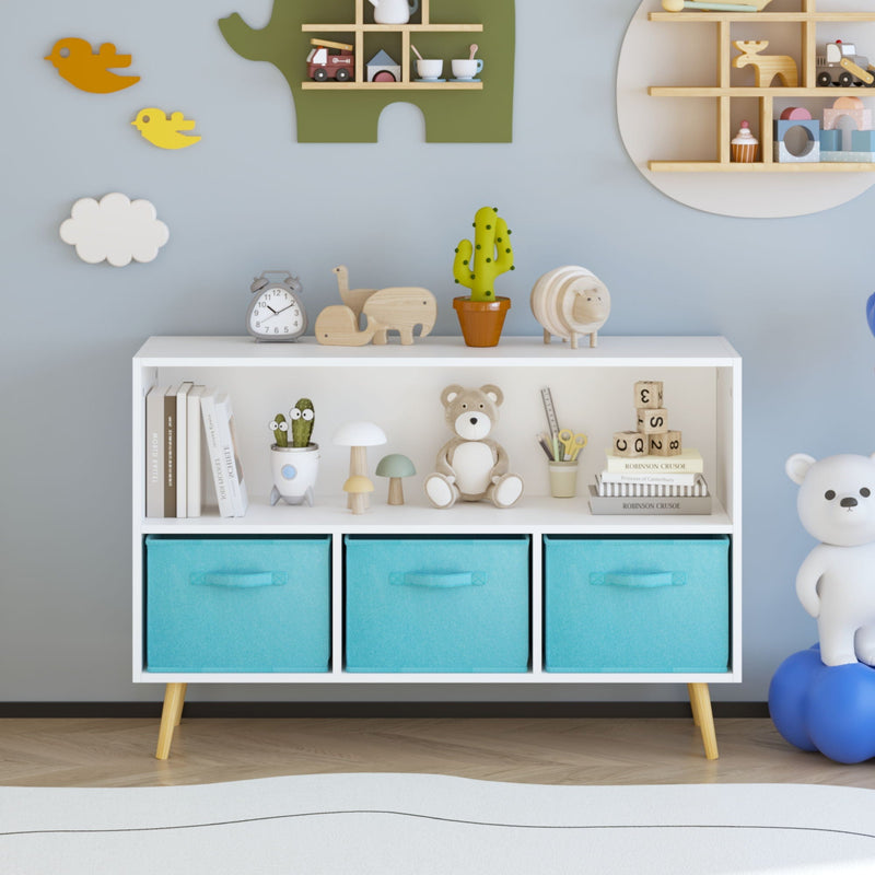 Bookcase With Collapsible Drawers - Modern Storage Shelf - White & Blue, photo 2 of 4