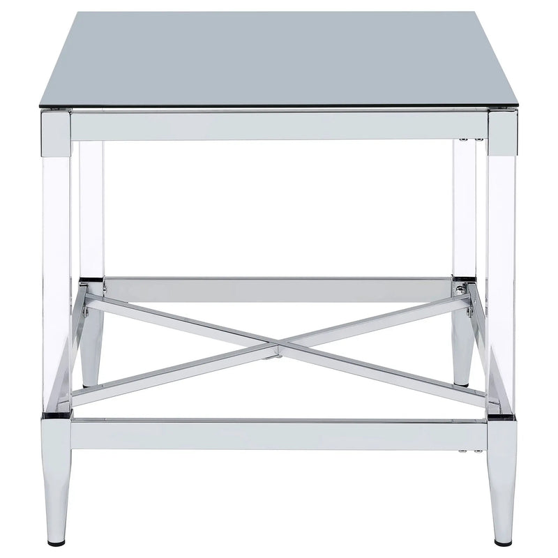 Lindley Square Tempered Mirror Acrylic Side End Table Chrome by Unique Piece Furniture