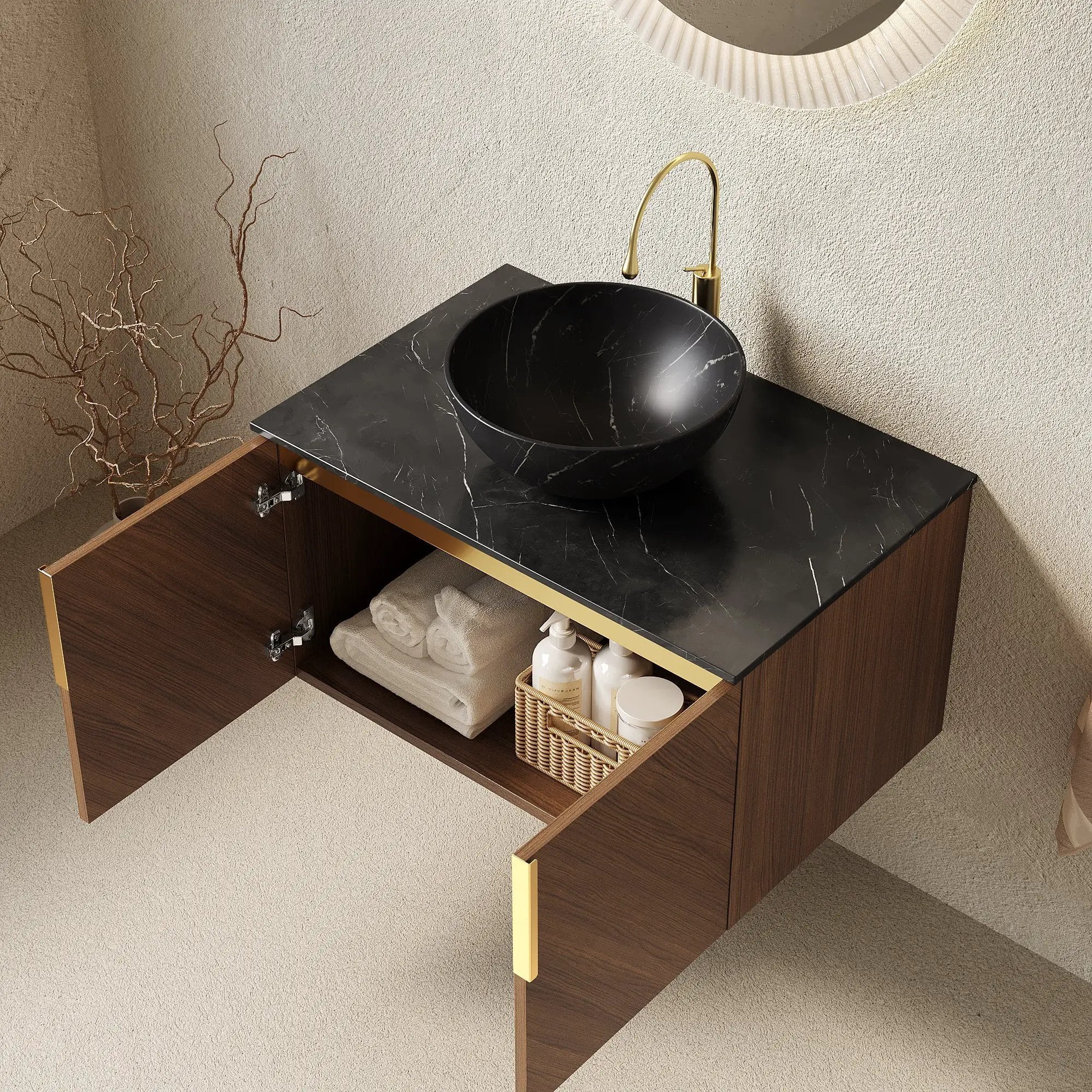 ARAI 30" Bathroom Vanity & Sink, Floating Plywood Storage Cabinet with 2 Doors by HouseOfZazla