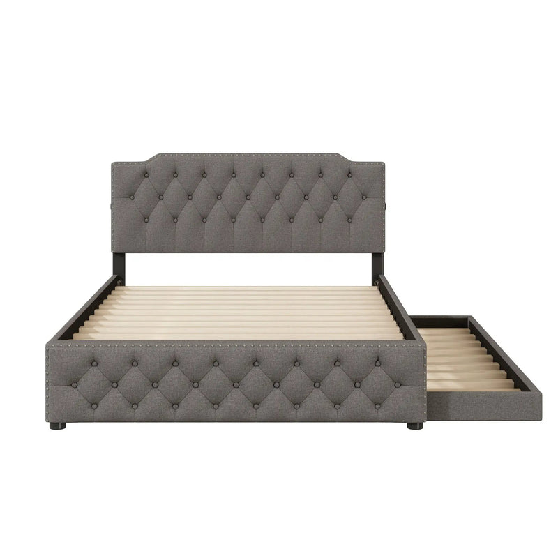 Upholstered Platform Bed With Trundle And 2 Sets Of USB Ports On Each Side, Fabric by HouseOfZazla